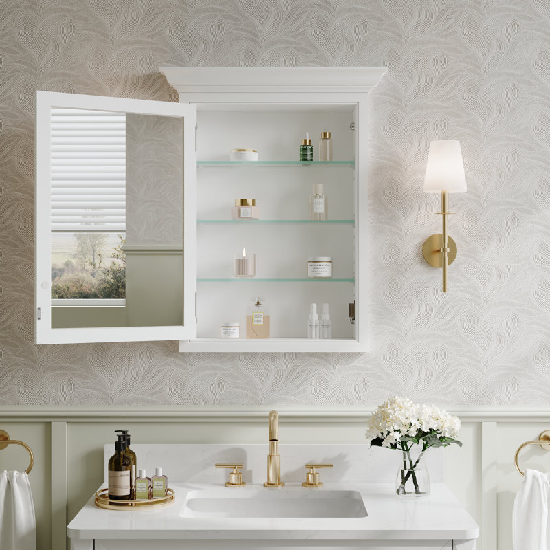 Armoire à pharmacie 24 po x 30 po à fixation murale en bois massif avec tablettes réglables en verre