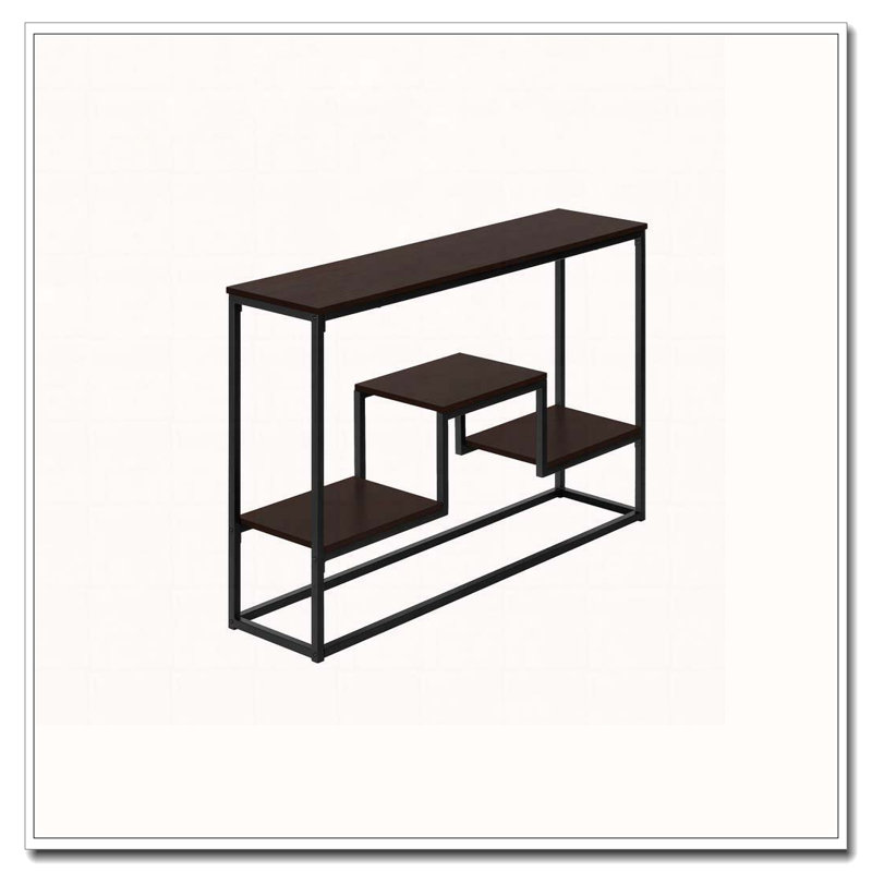 Table d'appoint, console, vestibule, étroit, canapé, salon, chambre à coucher, stratifié brun, métal noir, contemporain, moderne