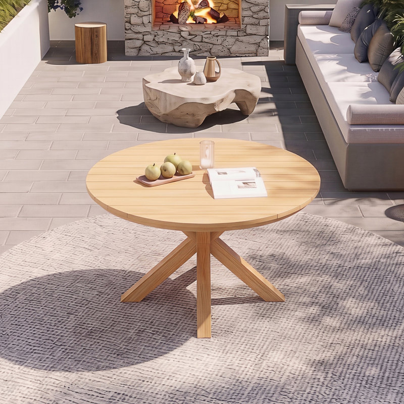 Table de salle à manger ronde d'extérieur, table de patio avec base en forme de X, pour le jardin, la cour, le balcon et l'intérieur