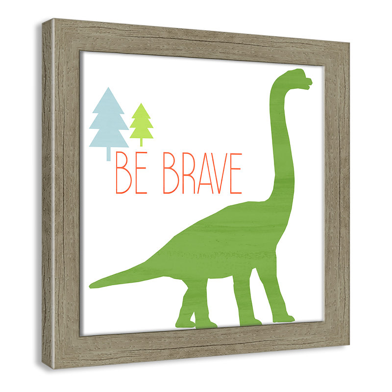 Dino Brave 1 ', art encadré, H 12 po x l 12 po x P 0,6 po, Encadré plat de bois de grange gris