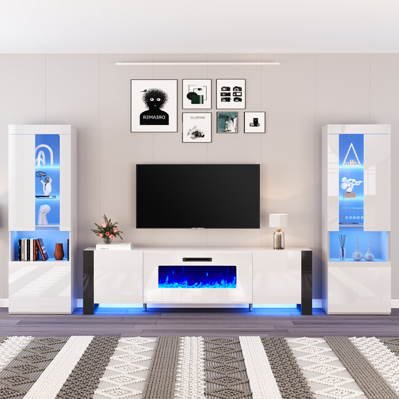 Bhhatu 70" Modern 3 Piece Living Room Entertainment Center Set, White, White, 70"