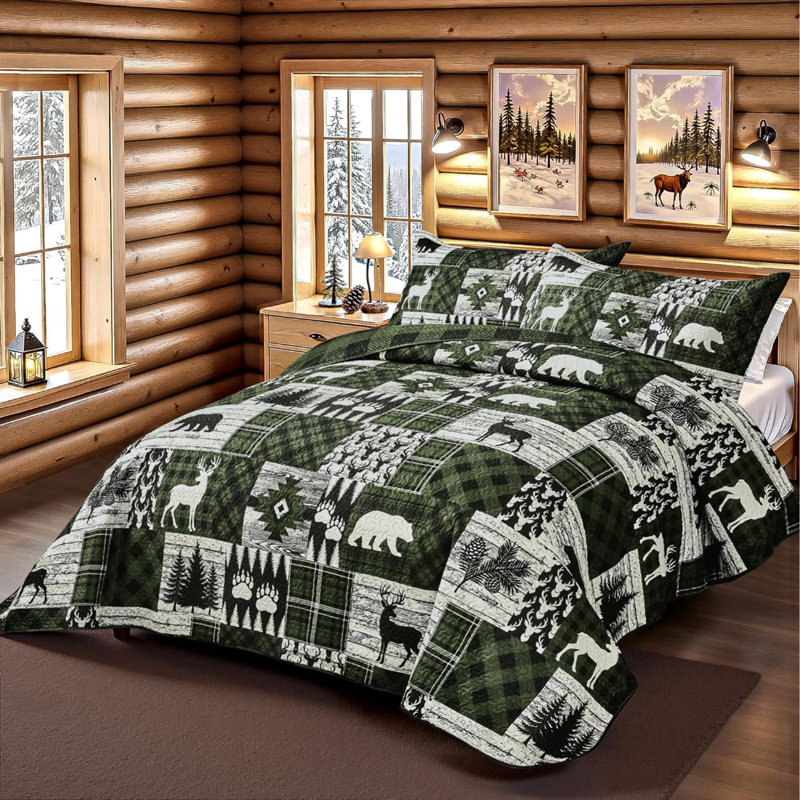 Ensemble de courtepointe 2 pièces pour lit simple avec housse de couette rustique réversible en microfibre rustique réversible avec housse de couette 1 pièce