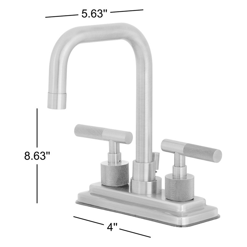 Robinet de salle de bain central à 4 trous à fixation sur comptoir à 3 trous avec poignée moletée et bonde escamotable en laiton Kingston