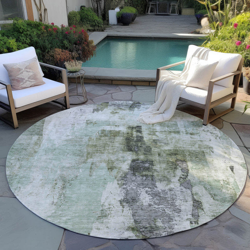 Tundra Green Washable Indoor-Outdoor Rug - , 8' x 8'