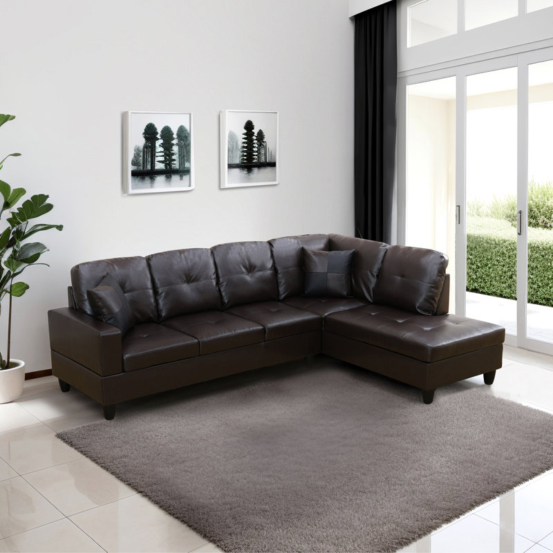 Jomal 103.5'' Faux Leather Sofa & Chaise, Black, Brown