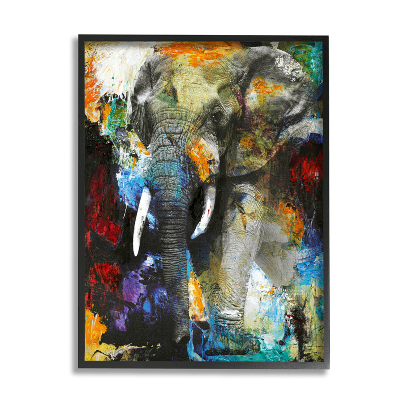 «Layered Elephant Bold Wildlife», art de la giclée encadrée par Fabrikken, Giclée encadrée noir minuit