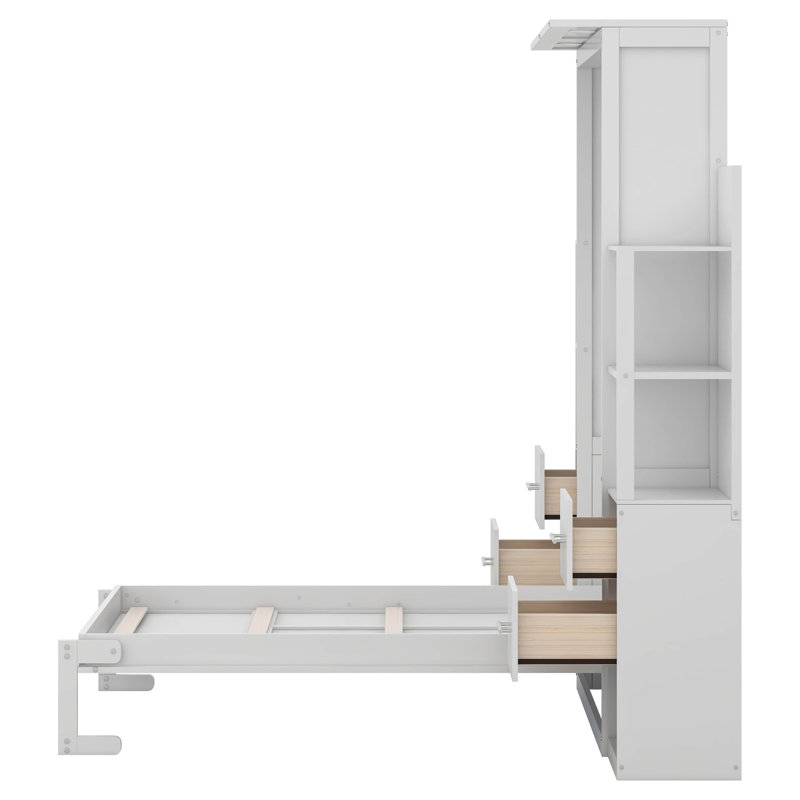 Lit escamotable double avec tablettes Campden, Blanc