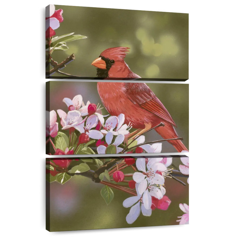 Brampt Cardinal With Apple Blossoms, 38" H x 24" W