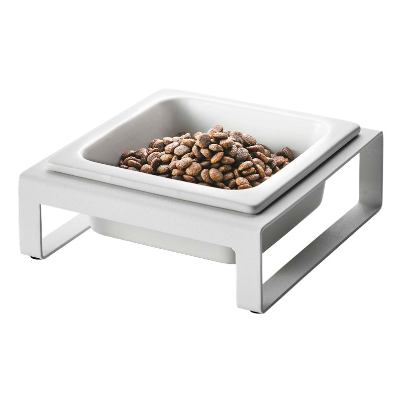 White Ceramic Pet Bowl with Steel Stand
