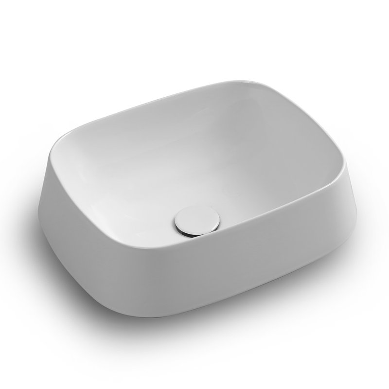 Lavabo de salle de bain vasque rectangulaire en céramique 19,7 po Mood, Blanc lustré