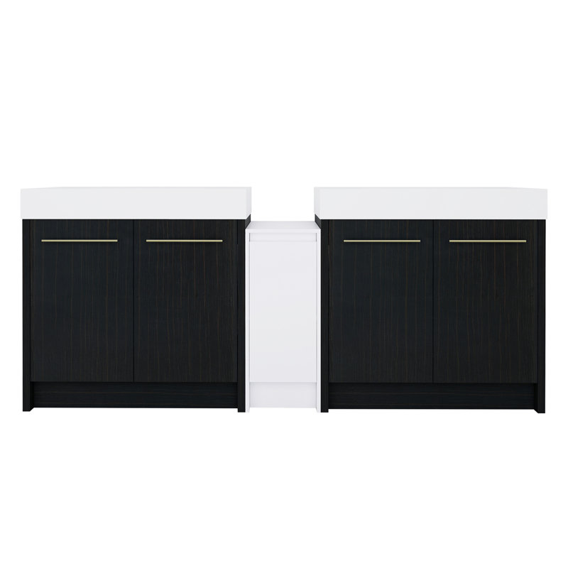 Meuble-lavabo autoportant avec lavabo en résine et armoires de rangement, 83"