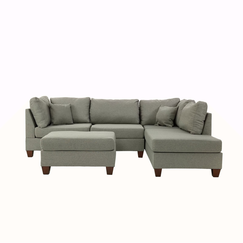Canapé modulaire réversible en polyfibre avec repose-pieds, gris