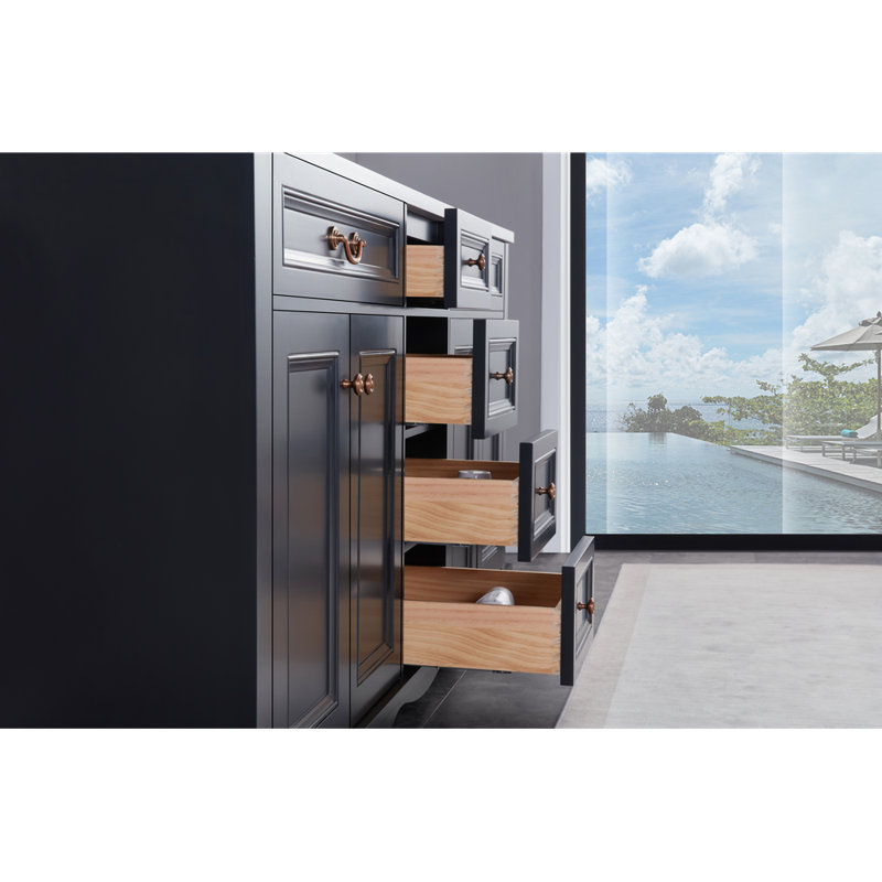 Meuble-lavabo double 72 po en bois massif avec plateau en marbre d'ingénierie 1 po, Noir tricorne