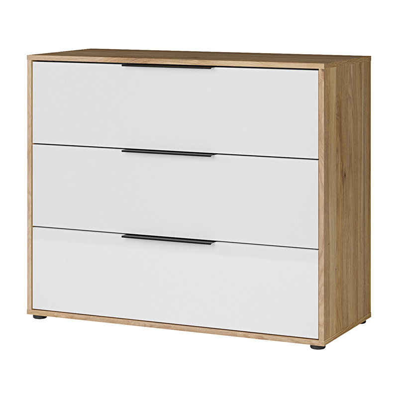 Orkney 3 Drawer Chest, Mauvella Oak/White Gloss