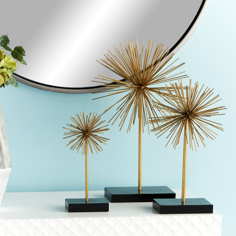 Gold Solid Starburst Metal Sculpture Trio, 11"/15"/20" Height