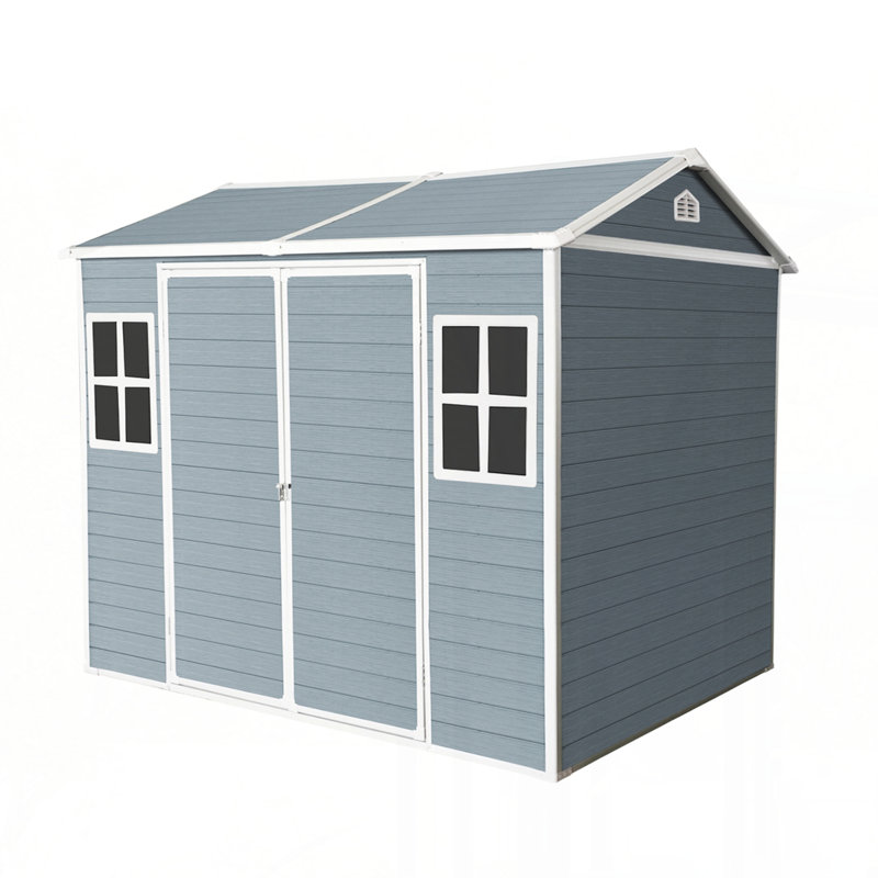 8 x 6 ft Resin Outdoor Storage Shed Waterproof Shed with Floor & Two Windows & Lockable Door, Tool Shed for Garden, Patio, Backyard,Gray