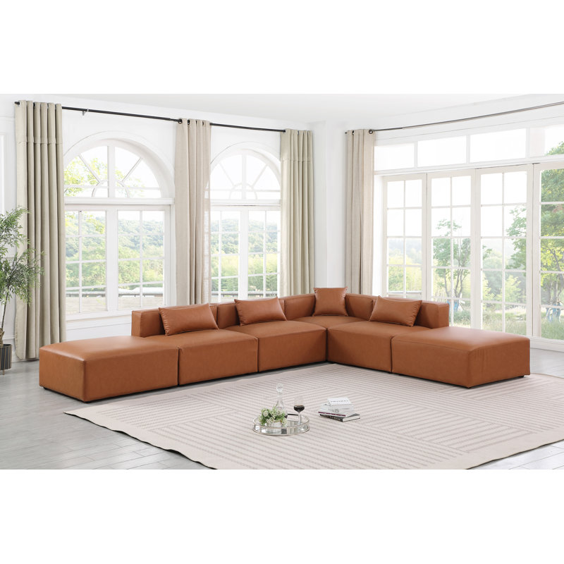 Canapé modulaire en similicuir 6 pièces Houswerth, Cuir cognac végétalien