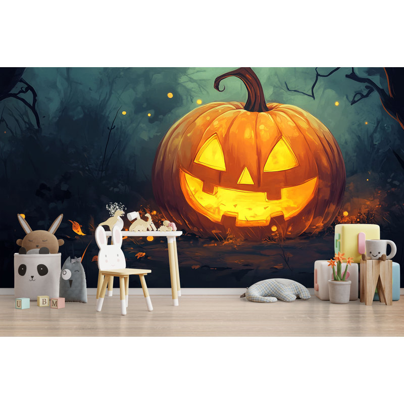 Papier peint d'Halloween Jack-O’-Lantern, L 145 po x l 100 po, Peler et coller
