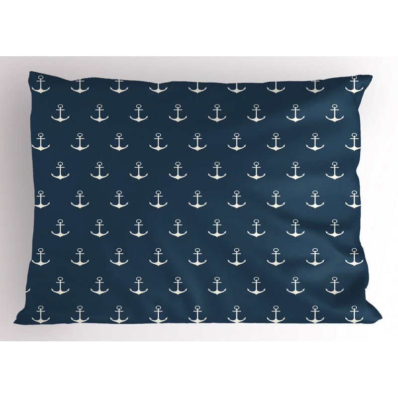 Nautical Anchor Print Blue Polyester Standard Pillow Sham