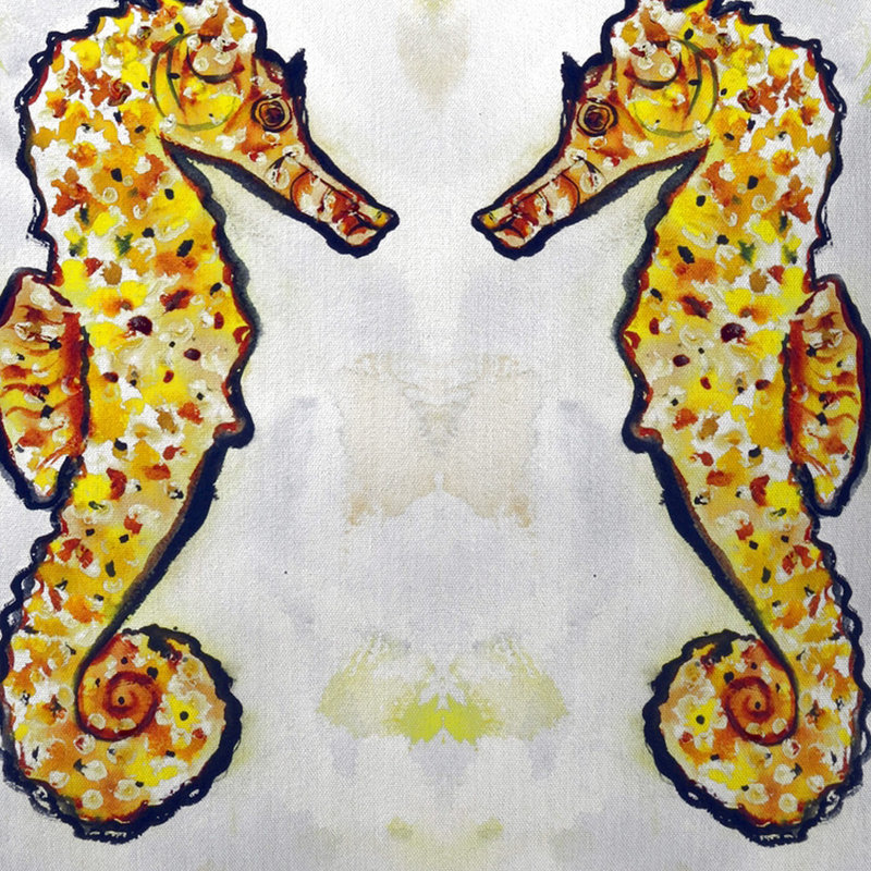 Coussin extérieur Gold Sea Horses, H 22 po x l 22 po