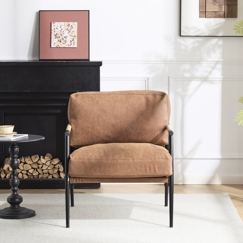 Option de siège moderne de 27,64 po avec rembourrage généreux pour la détente, structure en métal et éléments décoratifs en bois, convient à différents espaces de bureau, largeur de 30,6 po, fauteuil à coussin souple de 21,14 lb
