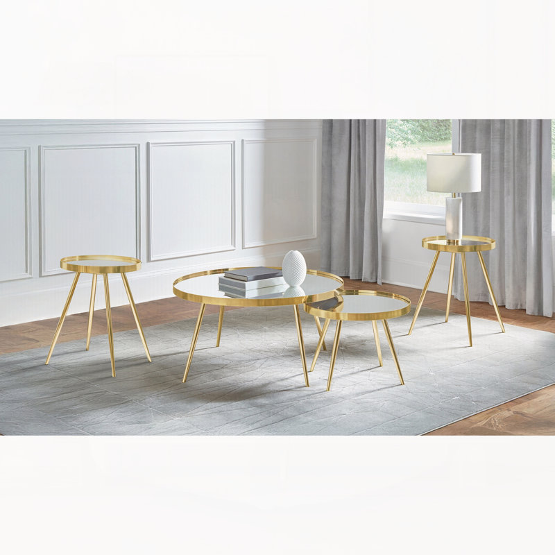 Ensemble de table basse et de table de bout dorées 4 pièces