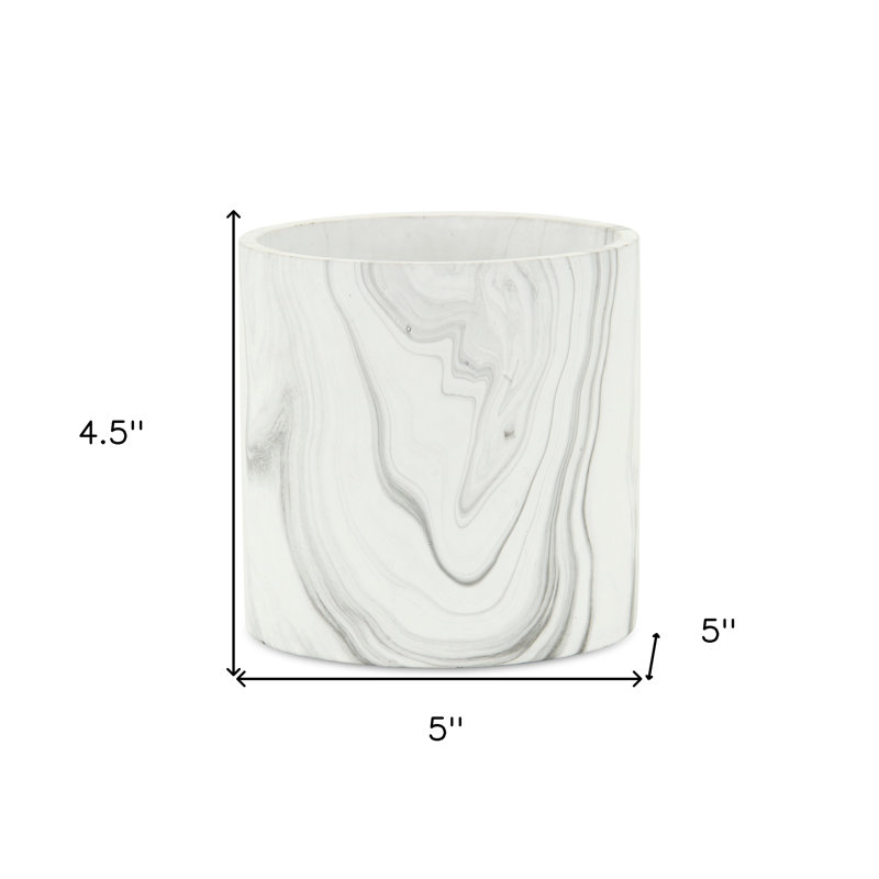 White And Gray Ceramic 41 Ounce Faux Marble Round Pot Planter
