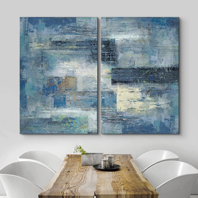 «Grunge Abstract Paint Effect», impression sur toile bleu marine, Toile tendue, H 16 po x l 24 po x P 2 po