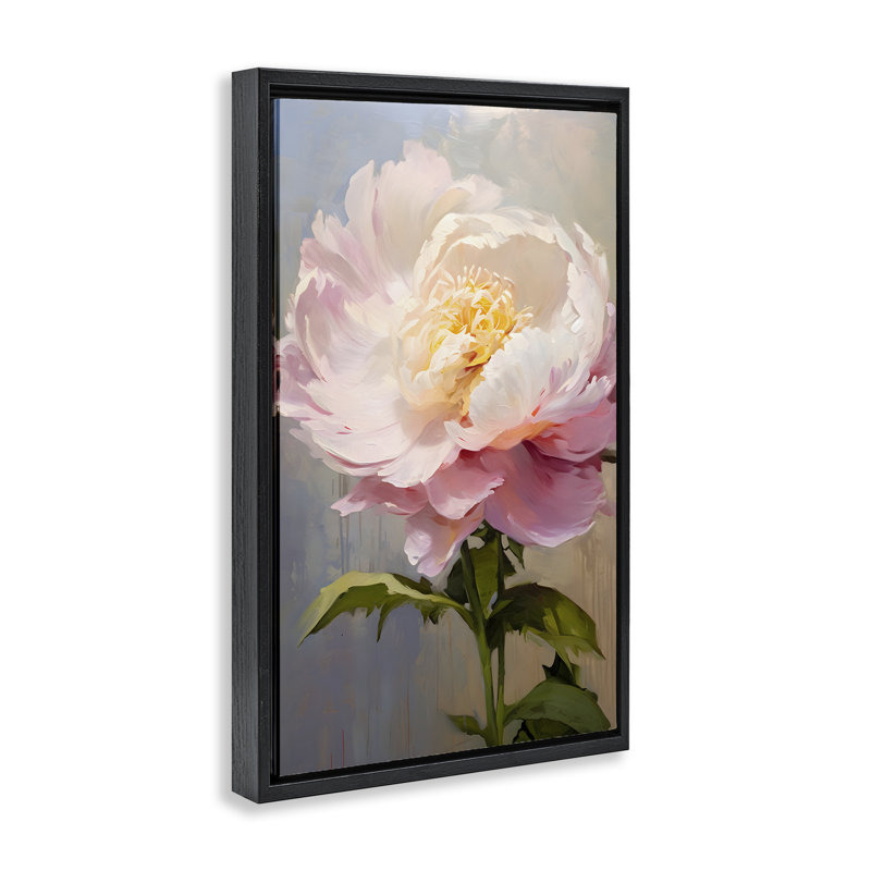 «Pink Rose in Bloom», toile flottante encadrée par Petals Prints Design, H 25 po x l 17 po, Cadre flottant noir de jais