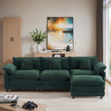 Modular Sectional Sofa, Comfy Cloud Couch With Movable Ottoman, 3-Seat Corduroy Sofa Sleeper With Double Cushions, Deep Seat Sofa With 5 Pillows For Living Room(3 Seater With 1 Ottoman)