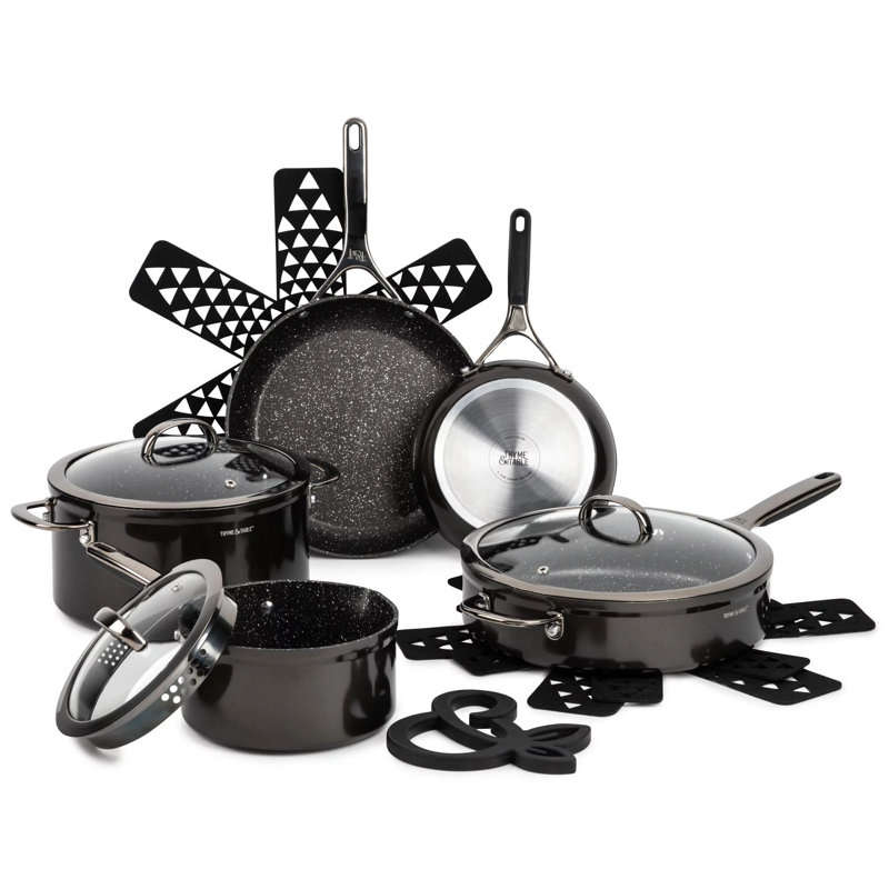 12 - Piece Non-Stick Aluminum Cookware Set, Black