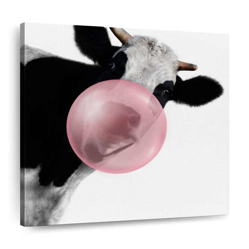 Impression sur toile Bubble Gum Cow, H 30 po x l 30 po x P 1,25 po