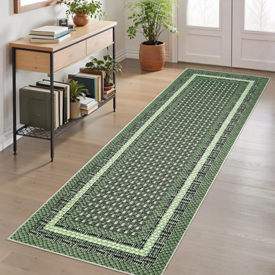 Tapis de couloir de cuisine 2 x 6 po - Bordure moderne antidérapante, tapis doux à poils courts pour les couloirs, les entrées, les salles de bain, la lessive (noir / gris)