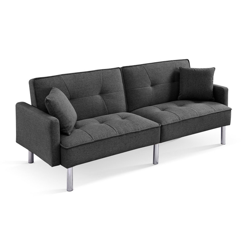 Degmo 84.6'' Upholstered Convertible Sofa, Dark Gray 100% Polyester