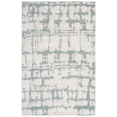 Martha Stewart Hand Tufted Wool/Cotton Abstract Rug in Teal/Ivory