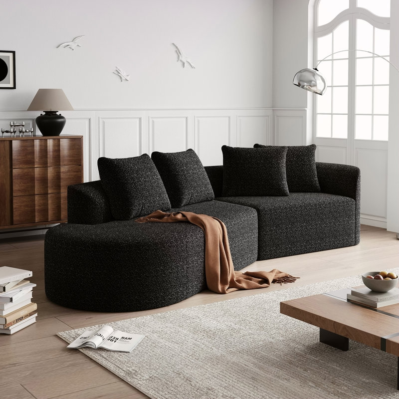 Canapé modulaire surdimensionné et rembourré Modern, Orienté à gauche (vu de face), Chenille noir