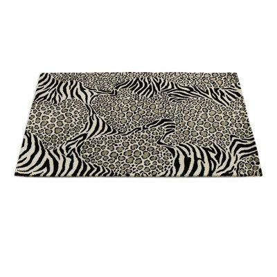 Coussin en laine Touffeté à la main beige/noir/gris Tapis décoratif