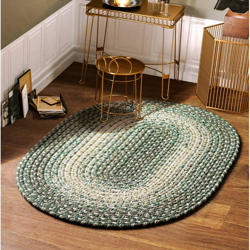 Tapis tressé vert forêt/beige Amabella, Ovale 4 pi x 6 pi