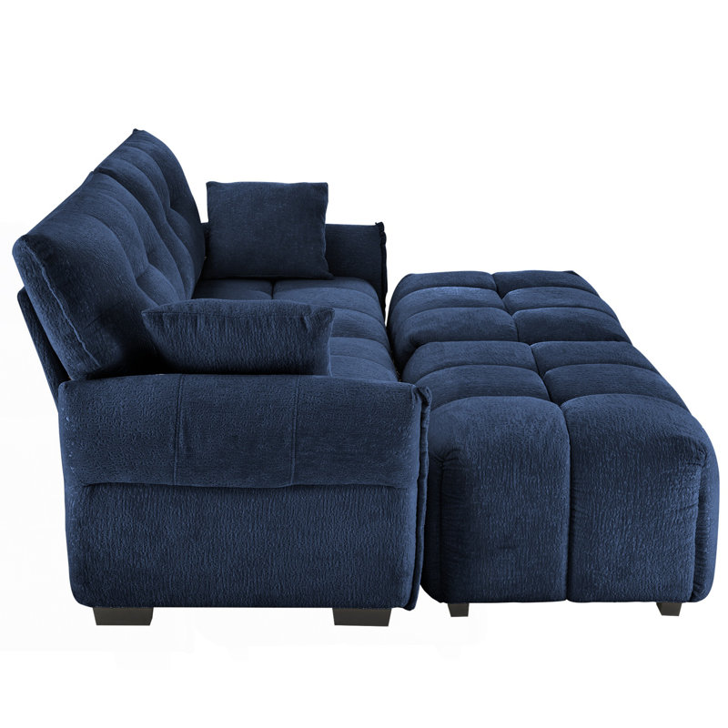 Canapé 2 places avec 2 repose-pieds et coussins décoratifs, canapé confortable, Bleu