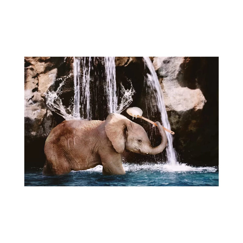 Baby Elephant Bath by Karen Burke - Wrapped Canvas Print, 30.48cm H x 45.72cm W x 1.905cm D