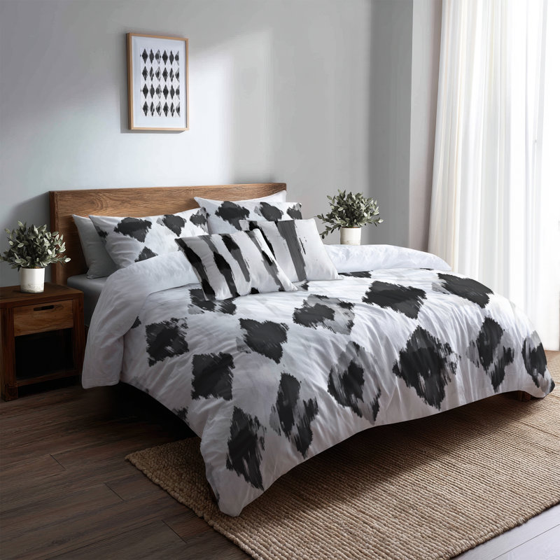 Ensemble de literie moderne 5 pièces - Ensemble de housse de couette et coussin décoratif scandinave noir et blanc