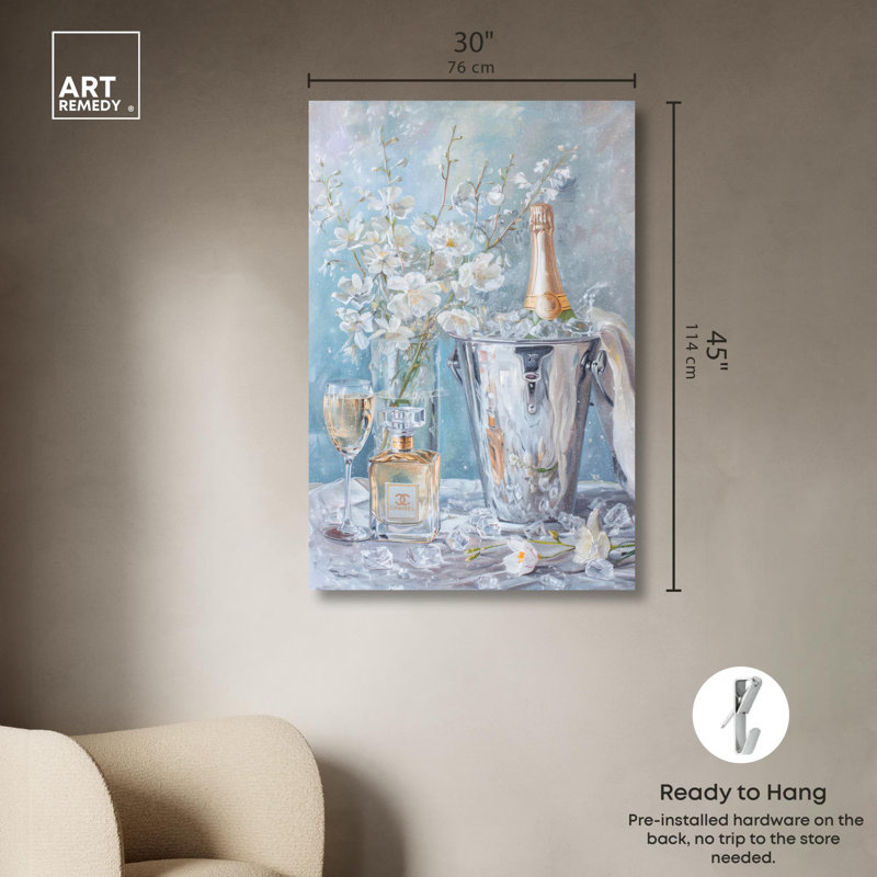 Illustration de mode sur toile Champagne Champagne, H 45 po x l 30 po, Toile tendue sur cadre, Ne s’applique pas