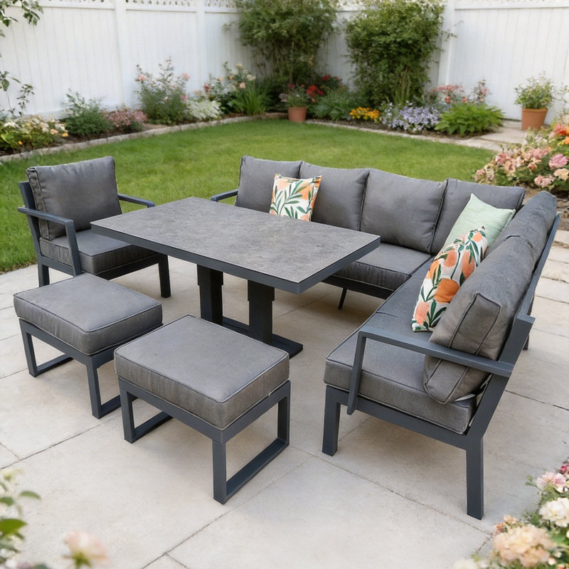 90cm Wide U-Shaped Patio Sofa with Cushions