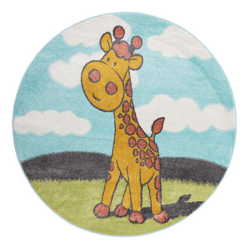 Tapis pour enfant Unique Loom Giraffe Whimsy, Rond 5 pi 1 po