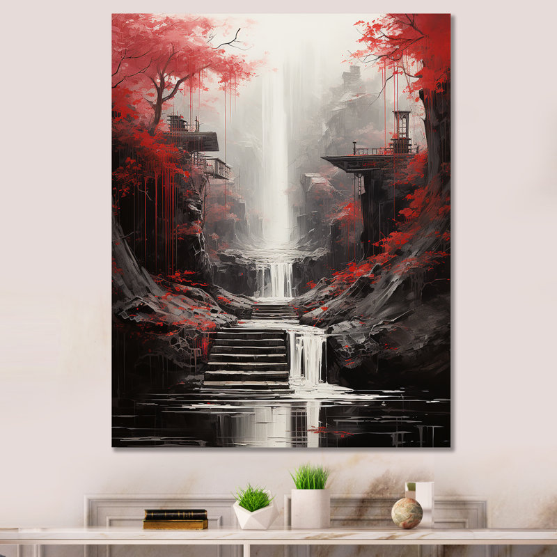 «Red Tree Endless Waterfall Journey», art sur toile, Toile tendue, 40" H x 30" W