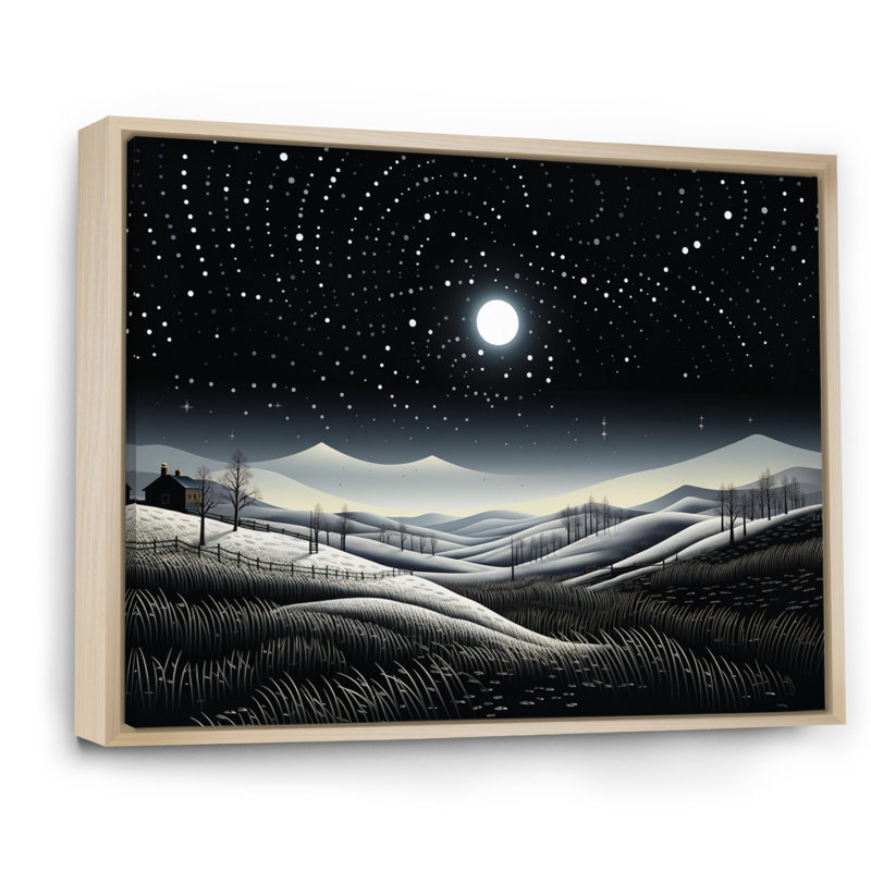 «Winter Farm», reproduction monochrome V, Cadre naturel flottant, H 30 po x l 40 po x P 1,5 po