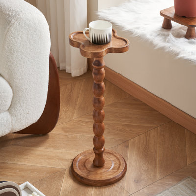Solid Wood Four-Leaf Clover End Table,Small Pedestal Drink Table, Tall Plant Stand