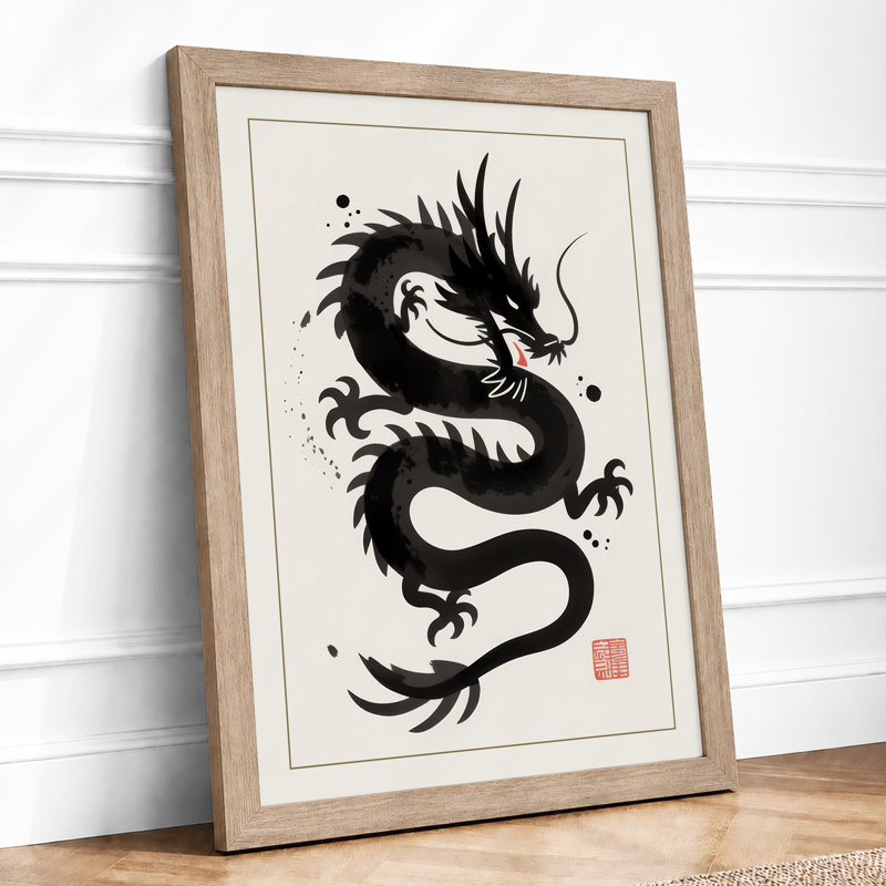 Fierce Dragon Seal Japandi - Print, A2 - 59.4 x 42.0 cm, Oak