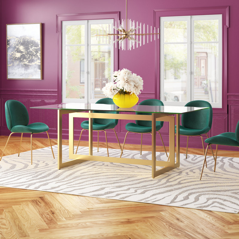 Lula Rectangular Glass Top Dining Table with Steel Base