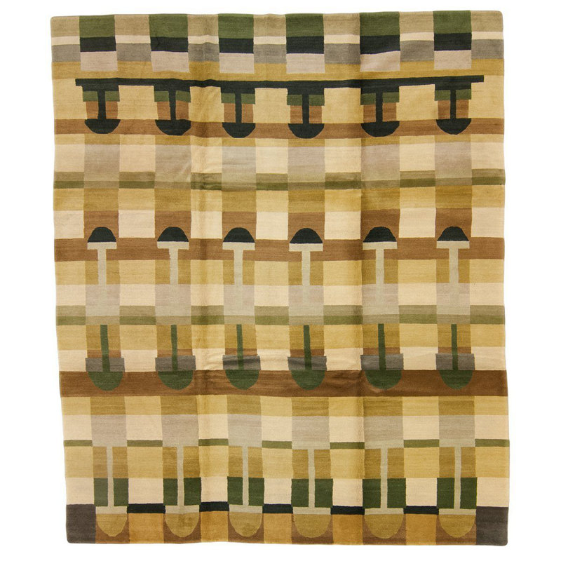 Carlisle Wool Geometric Area Rug in Green/Yellow, Rectangle 10' x 14'